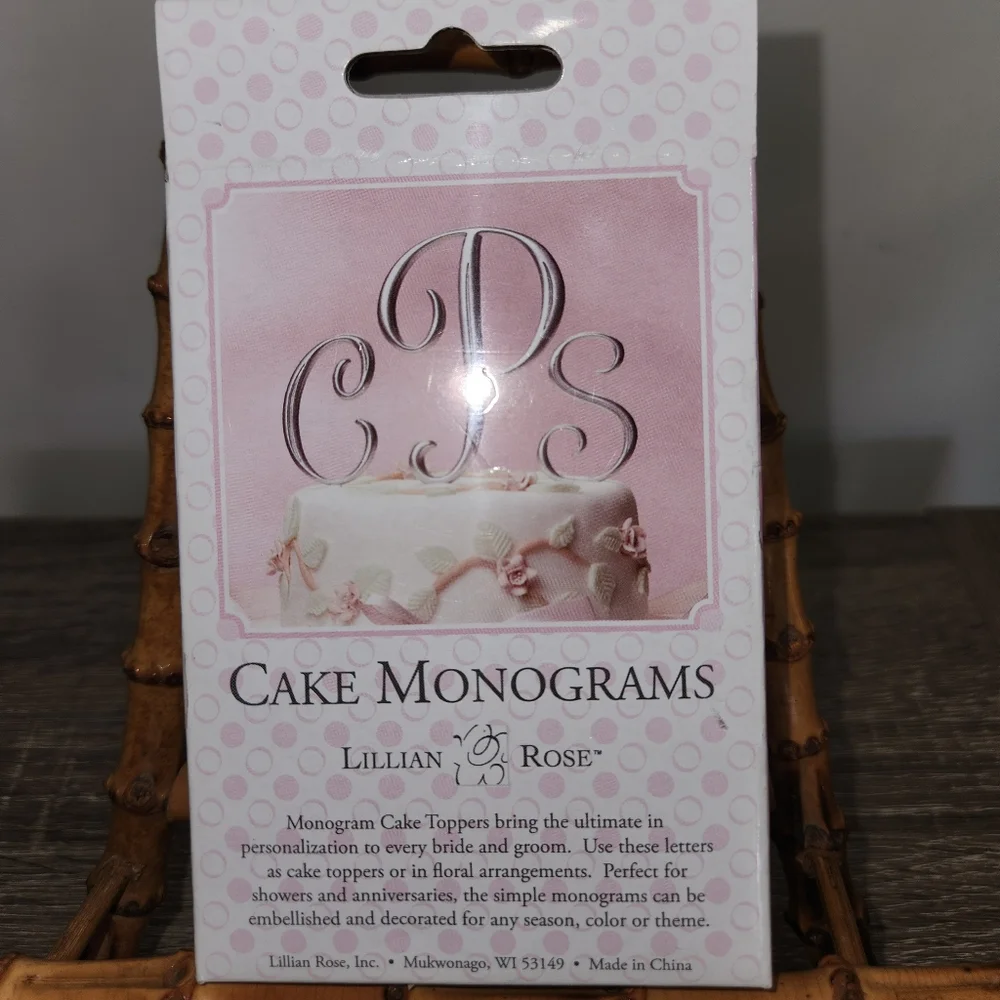 Lillian and Rose Silver Wedding Cake Monogram Cake Topper Letter B. New